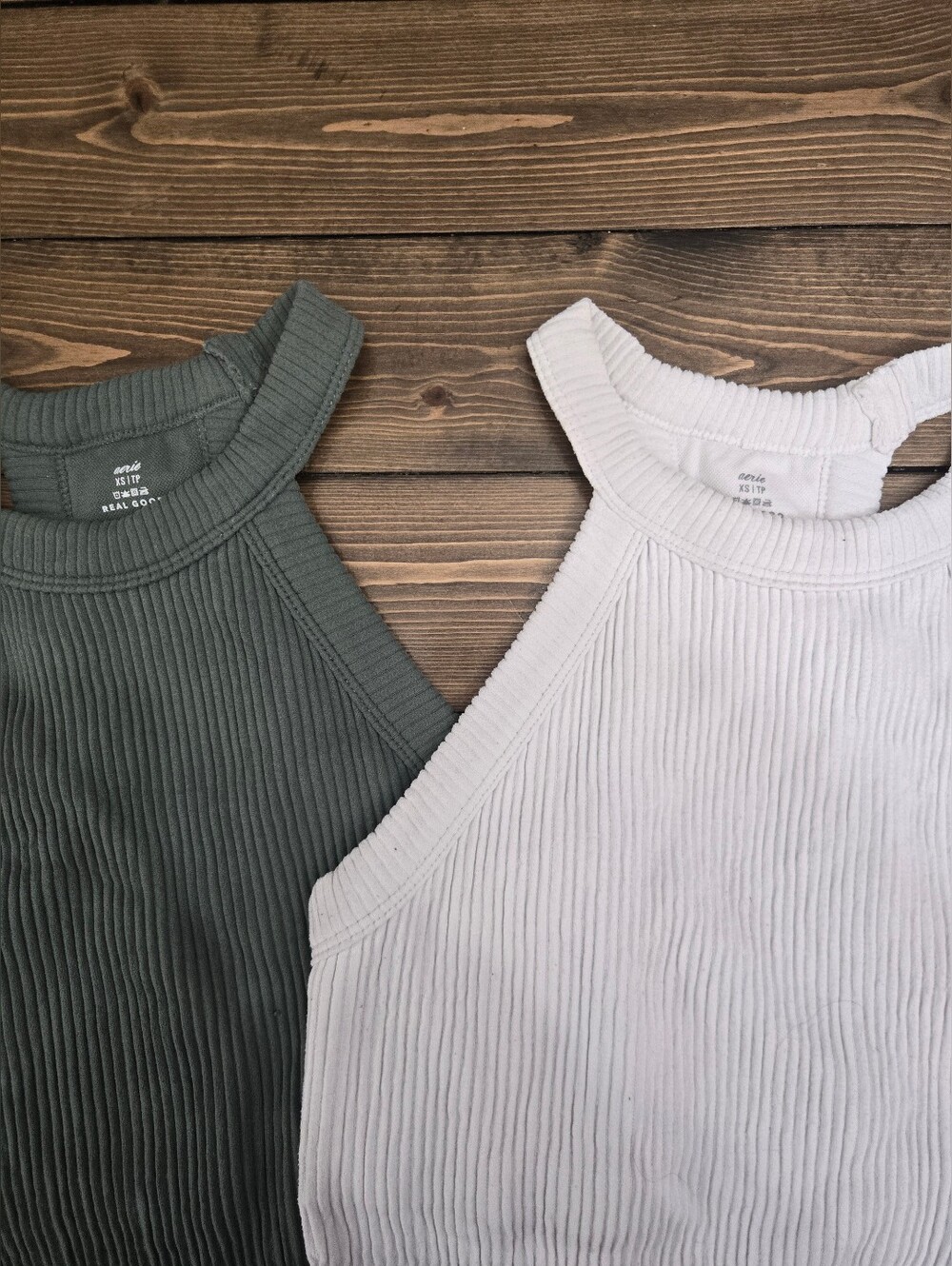Womens Aerie Ribbed Halter Tank Top - Olive & White Size Xs Lot